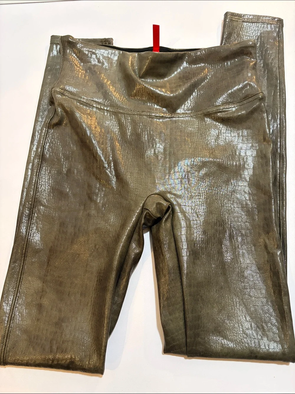 SPANX Faux Leather Croc Shine Leggings Metallic Skinny - Picture 4 of 4